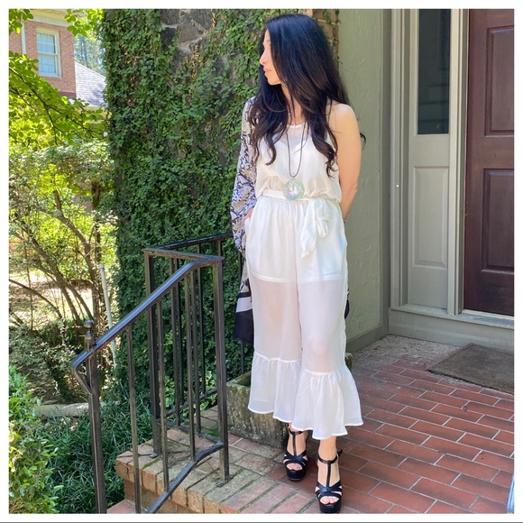 WHITE ANKLE JUMPSUIT WITH SIDE POCKETS - Picture 4 of 8